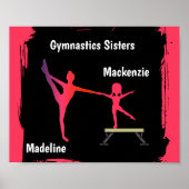 Pink Gradient Gymnastics Duo Name Art Poster (Voorkant)