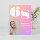 Pink Gradient invitation 68e anniversaire Retro Ph (Debout devant)