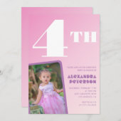 Pink Gradient Invitations de 4e anniversaire Girl  (Devant / Derrière)