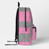 Pink & Gray Backpack With Abstract Squares Stripes Bedrukte Rugzak (Links)