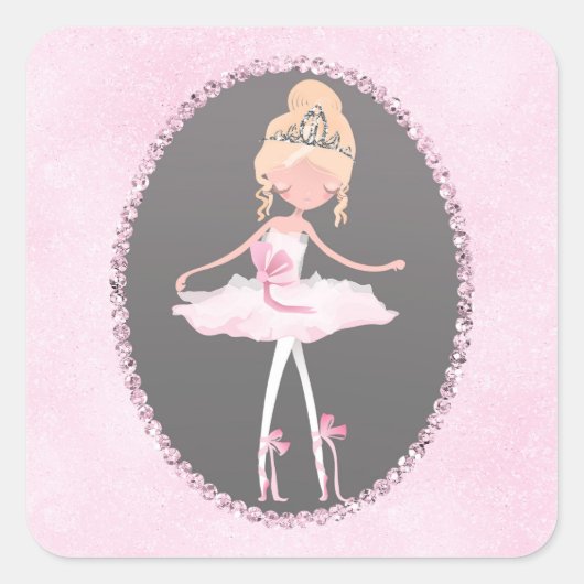 Pink & Gray Couture Ballerina Birthday Party Vierkante Sticker (Voorkant)
