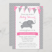 Pink Gray Elephant Polka Dot Bunting Baby Shower Kaart (Voorkant / Achterkant)