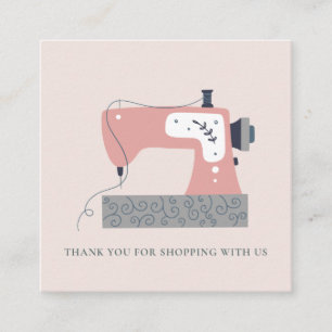 PINK GRAY PEACH SEWING MACHINE DANK JE TOONT VIERKANTE VISITEKAARTJE