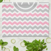 Pink Gray Polka Dot Chevron Theedoek (Gevouwen)