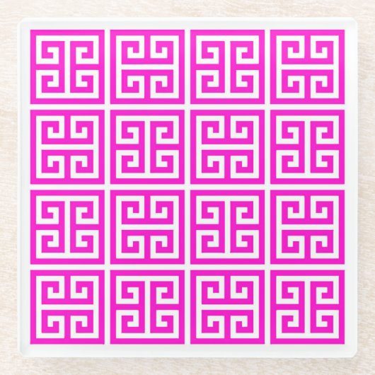 Pink Greek Key Onderzetter (Voorkant)