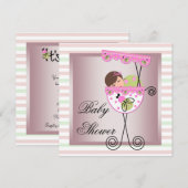 Pink Green Baby Girl Douche Invitations (Devant / Derrière)