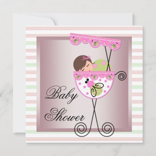 Pink Green Baby Girl Douche Invitations (Devant)