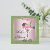 Pink Green Baby Girl Douche Invitations (Debout devant)
