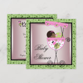 Pink Green Baby Girl Douche Invitations (Devant / Derrière)