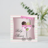 Pink Green Baby Girl Douche Invitations (Debout devant)