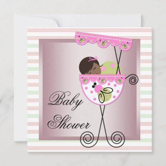 Pink Green Baby Girl Douche Invitations (Devant)