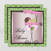 Pink Green Baby Girl Douche Invitations (Devant / Derrière)