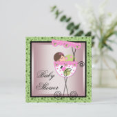 Pink Green Baby Girl Douche Invitations (Debout devant)