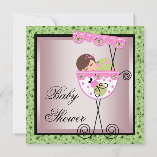 Pink Green Baby Girl Douche Invitations (Devant)