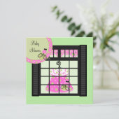 Pink Green Baby Girl Douche Invitations (Debout devant)