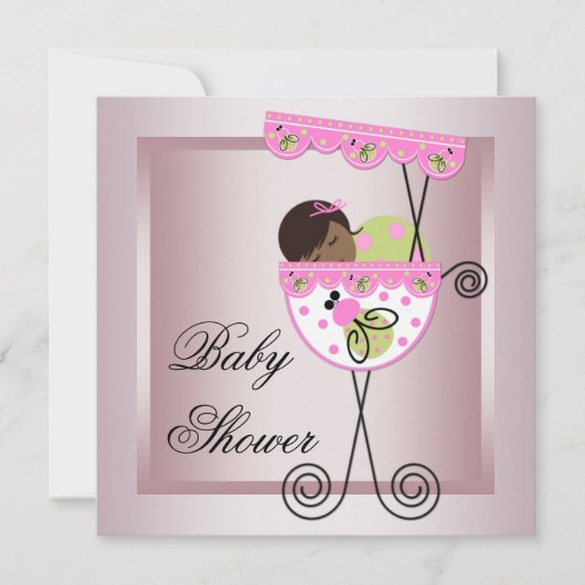 Pink Green Baby Girl Douche Invitations (Devant)