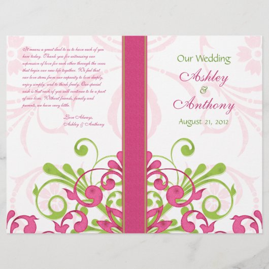 Pink Green Blanc Abstrait programme de mariage flo (Devant)