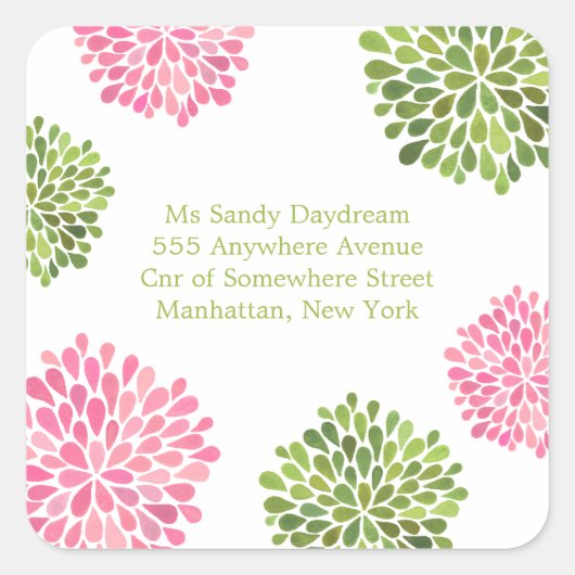 Pink & Green Blooms Adresse Sticker Mariage Seal (Devant)