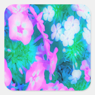 Pink, Green, Blue en White Garden Phlox Flowers Vierkante Sticker