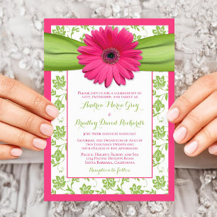 Pink Green Daisy Floral Mariage damassé Invitation