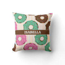 Pink & Green Donut Throw Pillow