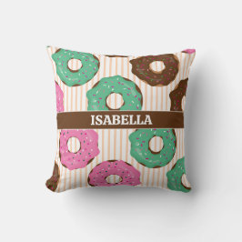 Pink & Green Donut Throw Pillow Kussen