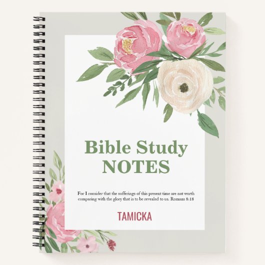 Pink Green Floral Bible Study Personalized Notitieboek (Voorkant)