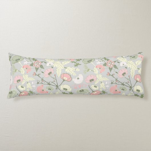 Pink Green Floral Bloemenmeisje Pattern Lichaamskussen (Voorkant)