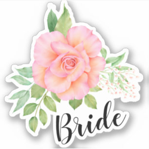 Pink Green Floral Bouquet Waterverf Roos Bride Sticker
