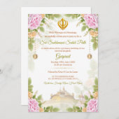 Pink & Green Floral Sukhmani Path Invitation Card (Devant / Derrière)