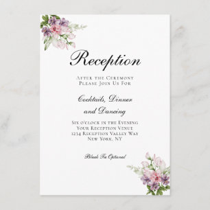 Pink Green Floral Traditional Wedding Reception Informatiekaartje