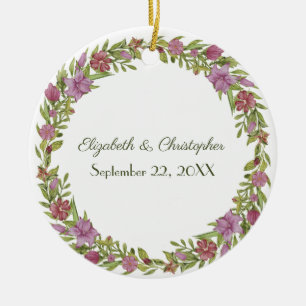 Pink Green Floral Wedding Date personaliseren Keramisch Ornament