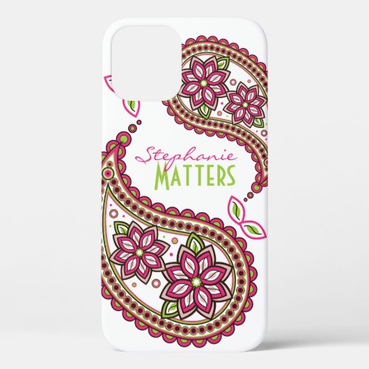 Pink Green Funky Paisley gepersonaliseerd Case-Mate iPhone Case (Achterkant)