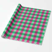 Pink Green Gingham Check Design Cadeaupapier (Uitgerold)