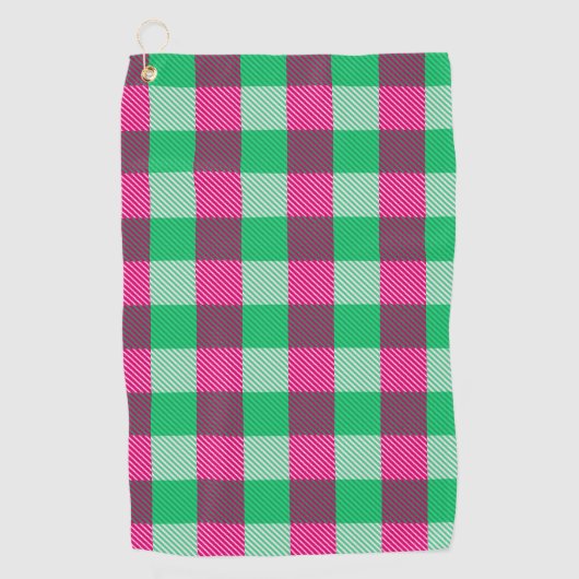 Pink Green Gingham Check Design Golfhanddoek (Voorkant)