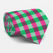 Pink Green Gingham Check Design Stropdas (Opgerold)