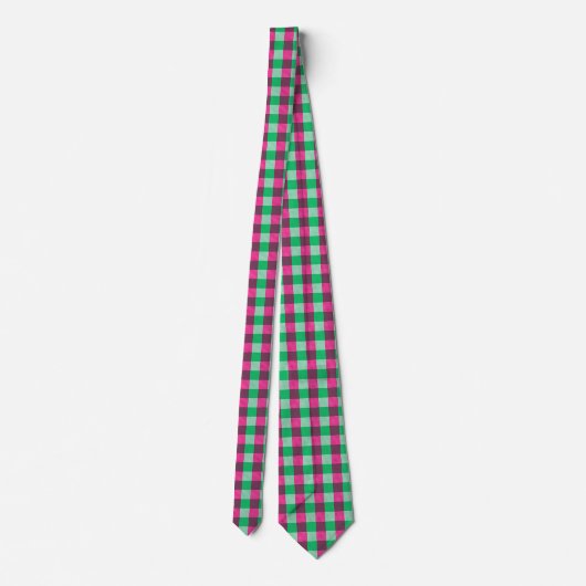 Pink Green Gingham Check Design Stropdas (Achterkant)