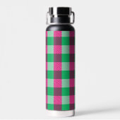 Pink Green Gingham Check Design Waterfles (Achterkant)
