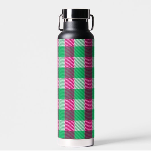 Pink Green Gingham Check Design Waterfles (Voorkant)