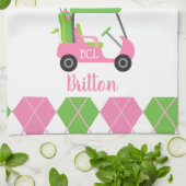 Pink & Green Golf Monogram Serviette de cuisine (Plié)
