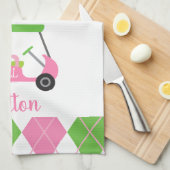 Pink & Green Golf Monogram Serviette de cuisine (Quart Plié)