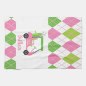 Pink & Green Golf Monogram Serviette de cuisine (Horizontal)
