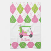 Pink & Green Golf Monogram Serviette de cuisine (Vertical)