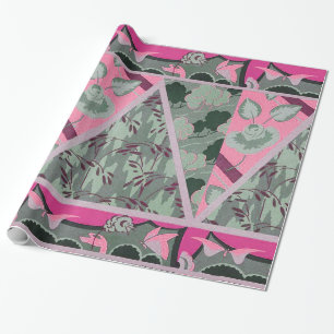 PINK GREEN GRAY FLOWERS, BUTTERFLIES BOLD FLORAL CADEAUPAPIER