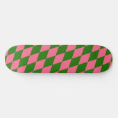 Pink Green Harlequin Checkered Design  Skateboard (Horizontaal)