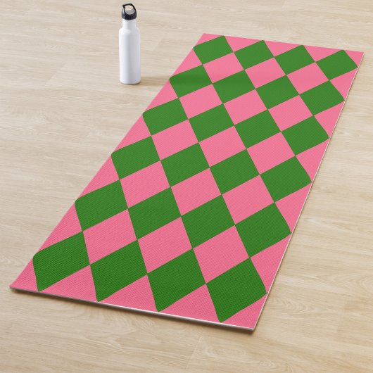 Pink Green Harlequin Checkered Design  Yogamat