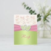 Pink Green Ivory Floral joint Coeurs carte RSVP (Debout devant)