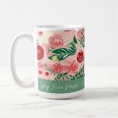 Pink Green Joy Love Peace Floral Christmas Mug (Gauche)