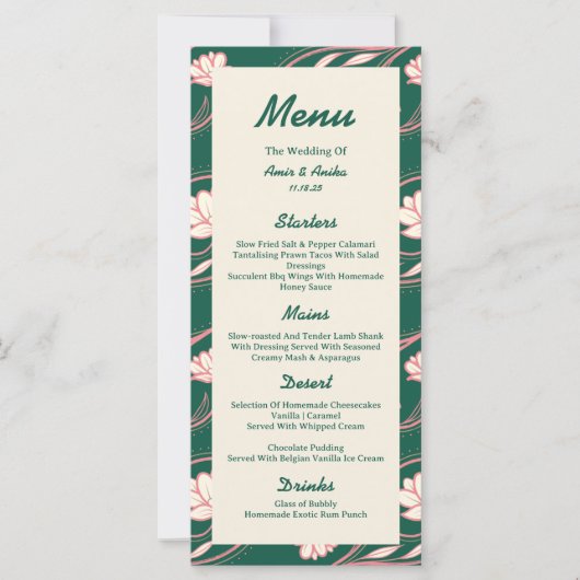 Pink Green Lotus Lanterns Mariage indien Menu (Devant)