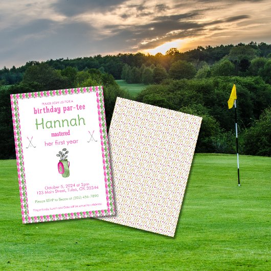 Pink Green Masters Golf Invitations de fête d'anni